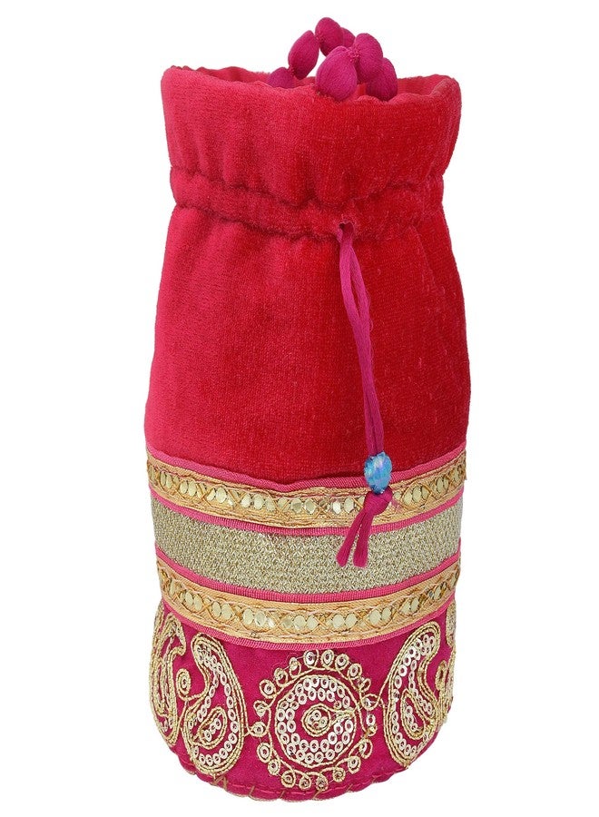 Memoir Silky Satin, Rani Pink,handmade Zari Work Ethnic Potli handbag Women Ladies - Image 4